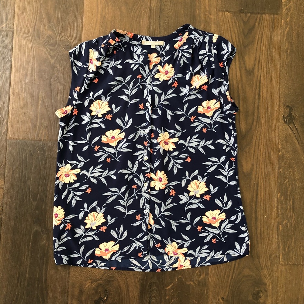 Daniel Rainn Bea Button Down Blouse, Med, Navy